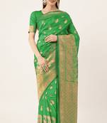 Green Woven Art Silk Saree With Blouse