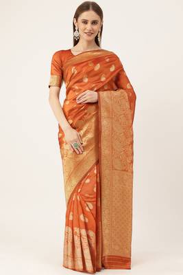 Orange woven  Art Silk saree with blouse 1
