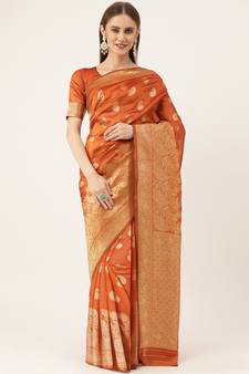 Orange woven  Art Silk saree with blouse