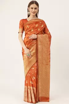 Orange woven  Art Silk saree with blouse