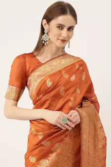 Orange woven  Art Silk saree with blouse