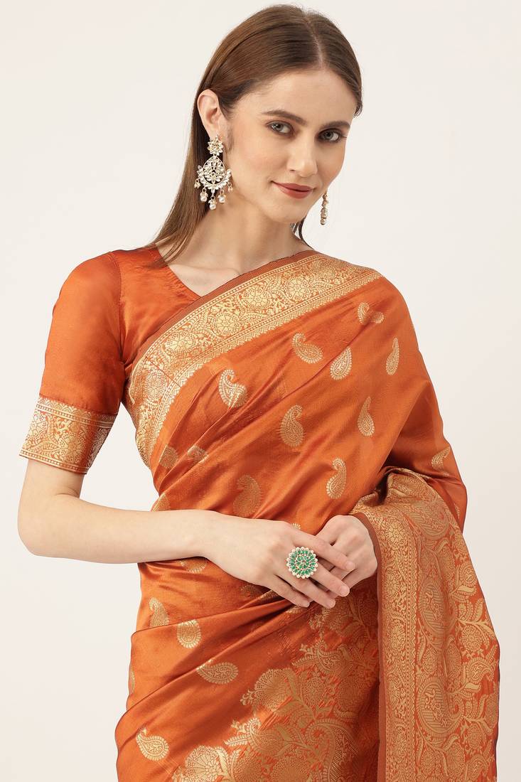Orange woven  Art Silk saree with blouse