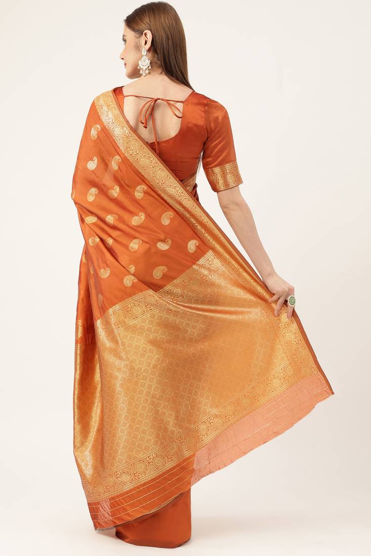 Orange woven  Art Silk saree with blouse