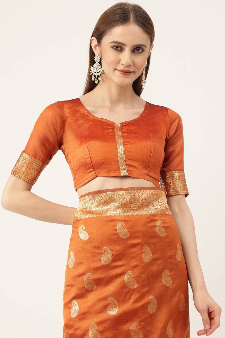 Orange woven  Art Silk saree with blouse