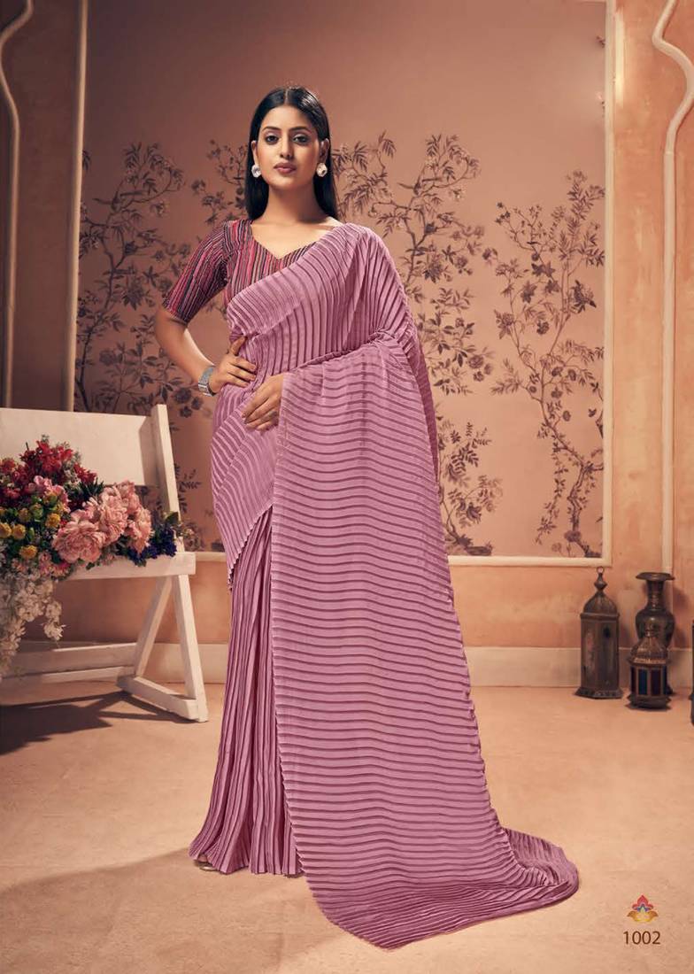 Trendy crushed pleated saree with blouse