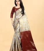 Maroon Woven Banarasi silk blend Saree With Blouse