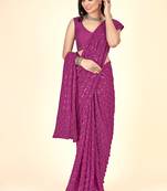 Sequins Checks Pattern Embroidery Work with Georgette Fabric Party Wear Saree
