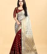 Maroon Woven Banarasi silk blend Saree With Blouse