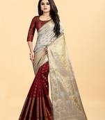 Maroon Woven Banarasi silk blend Saree With Blouse