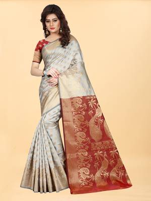 Off-White Woven Banarasi silk blend Saree With Blouse 1