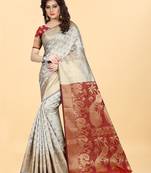 Off-White Woven Banarasi silk blend Saree With Blouse