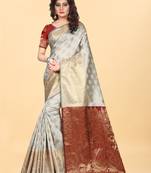 Off-White Woven Banarasi silk blend Saree With Blouse