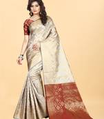 Off-White Woven Banarasi silk blend Saree With Blouse