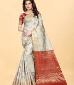 Off White Woven Banarasi silk blend Saree With Blouse