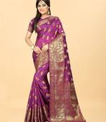 Pink Woven Banarasi silk blend Saree With Blouse
