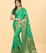 Green Woven Banarasi silk blend Saree With Blouse