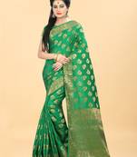 Green Woven Banarasi silk blend Saree With Blouse