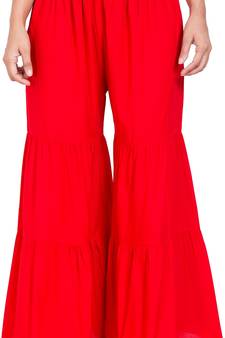 PAVONINE Red Color Solid 3-Panels Flared Sharara