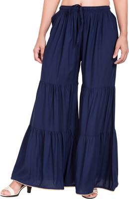 PAVONINE Navy Blue Color Solid 3-Panels Flared Sharara 1