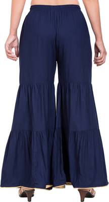 PAVONINE Navy Blue Color Solid 3-Panels Flared Sharara 2