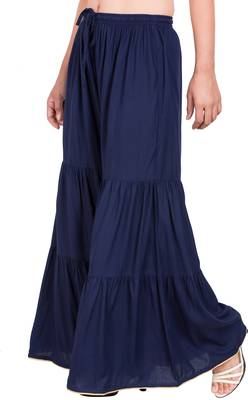 PAVONINE Navy Blue Color Solid 3-Panels Flared Sharara 3