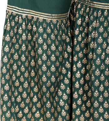PAVONINE Bottle Green Color 3-Panels Sequence Printed Flared Sharara For Women & Girls 4