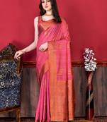 Korams Design Pink Zari Woven Cotton Silk Saree with Blouse for Women