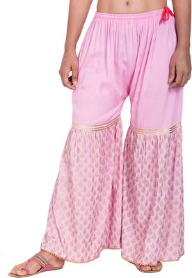 PAVONINE Pink Color 3-Panels Sequence Printed Flared Sharara For Women & Girls 1