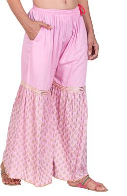 PAVONINE Pink Color 3-Panels Sequence Printed Flared Sharara For Women & Girls 3