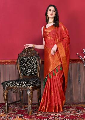 Korams Design Red Zari Woven Cotton Silk Saree with Blouse for Women 1