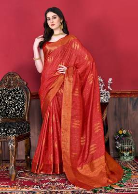 Korams Design Red Zari Woven Cotton Silk Saree with Blouse for Women 3