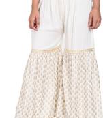 PAVONINE Off-White Color 3-Panels Sequence Printed Flared Sharara For Women & Girls