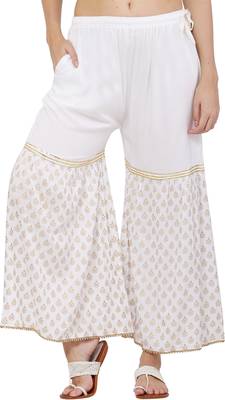 PAVONINE White Color 3-Panels Sequence Printed Flared Sharara For Women & Girls 1
