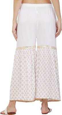 PAVONINE White Color 3-Panels Sequence Printed Flared Sharara For Women & Girls 2
