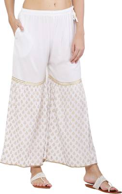 PAVONINE White Color 3-Panels Sequence Printed Flared Sharara For Women & Girls 3
