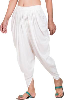 PAVONINE White Color Solid Beetel Rayon Fabric Patiala For Women & Girls 3