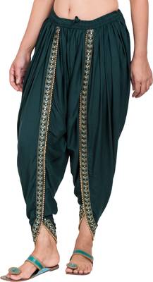 PAVONINE Bottle Green Color Embellished Beetel Rayon Fabric Patiala For Women & Girls 3