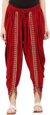 PAVONINE Maroon Color Embellished Beetel Rayon Fabric Patiala For Women & Girls 1