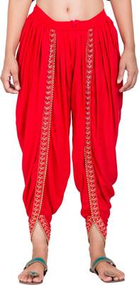 PAVONINE Red Color Embellished Beetel Rayon Fabric Patiala For Women & Girls 1