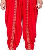 PAVONINE Red Color Embellished Beetel Rayon Fabric Patiala For Women & Girls