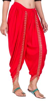 PAVONINE Red Color Embellished Beetel Rayon Fabric Patiala For Women & Girls 3