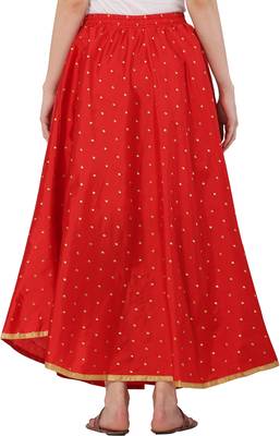 PAVONINE Red Color Golden Zari Work Satan Fabric Maxi Skirt For Women 2