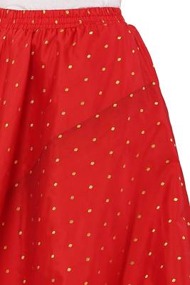 PAVONINE Red Color Golden Zari Work Satan Fabric Maxi Skirt For Women 4