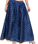 PAVONINE Navy Blue Color Golden Zari Work Satan Fabric Maxi Skirt For Women
