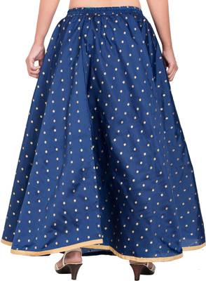 PAVONINE Navy Blue Color Golden Zari Work Satan Fabric Maxi Skirt For Women 2