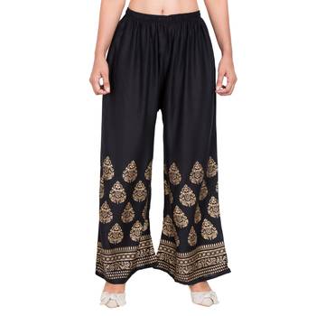 PAVONINE Black Color Golden Printed Rayon Fabric Sharara For Girls & women 1