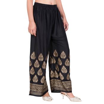 PAVONINE Black Color Golden Printed Rayon Fabric Sharara For Girls & women 2