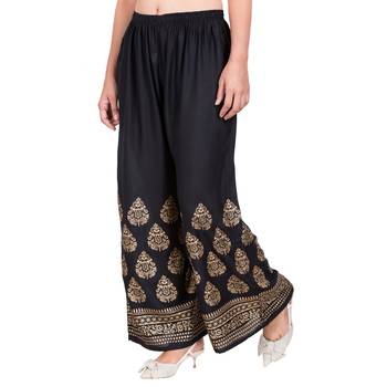 PAVONINE Black Color Golden Printed Rayon Fabric Sharara For Girls & women 3