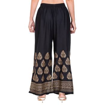 PAVONINE Black Color Golden Printed Rayon Fabric Sharara For Girls & women 4