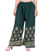 PAVONINE Bottle Green Color Golden Printed Rayon Fabric Sharara For Women & Girls